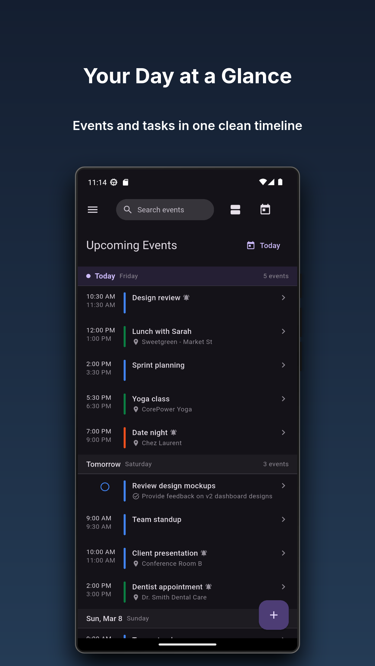 Agenda view with events and tasks