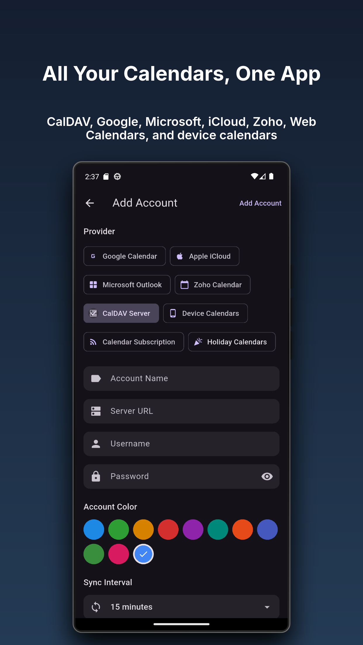 Add accounts from Google, iCloud, Microsoft, and more