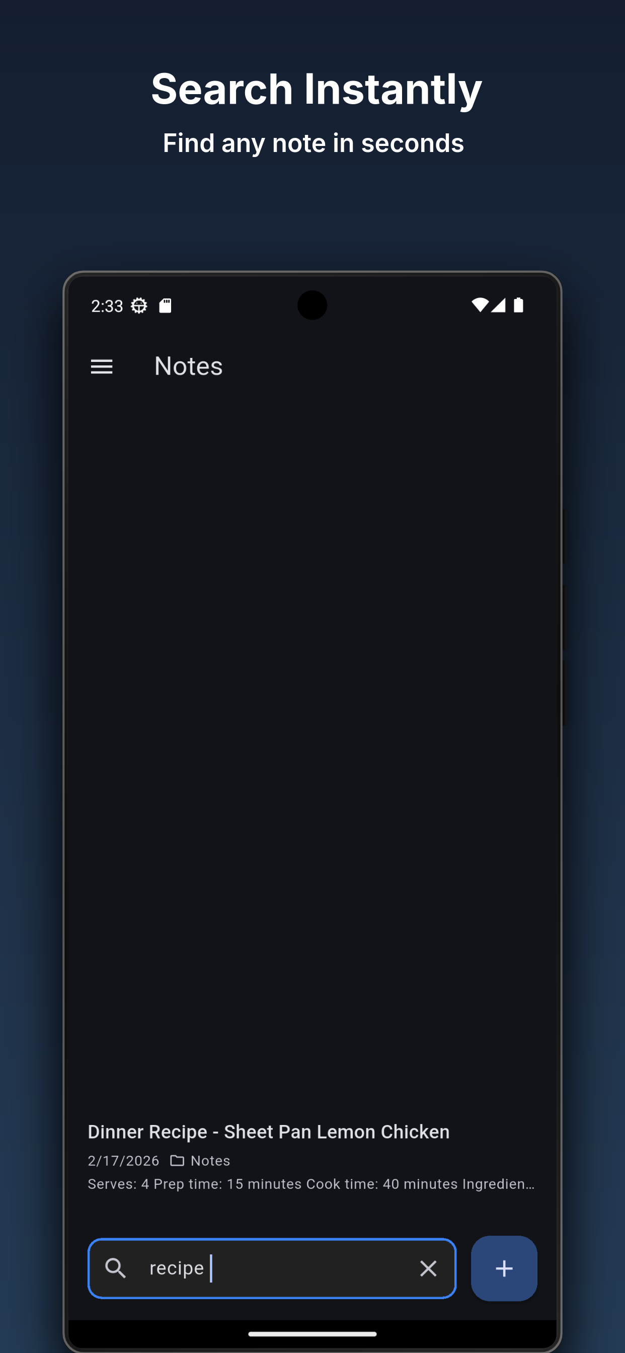 Instant search across all notes