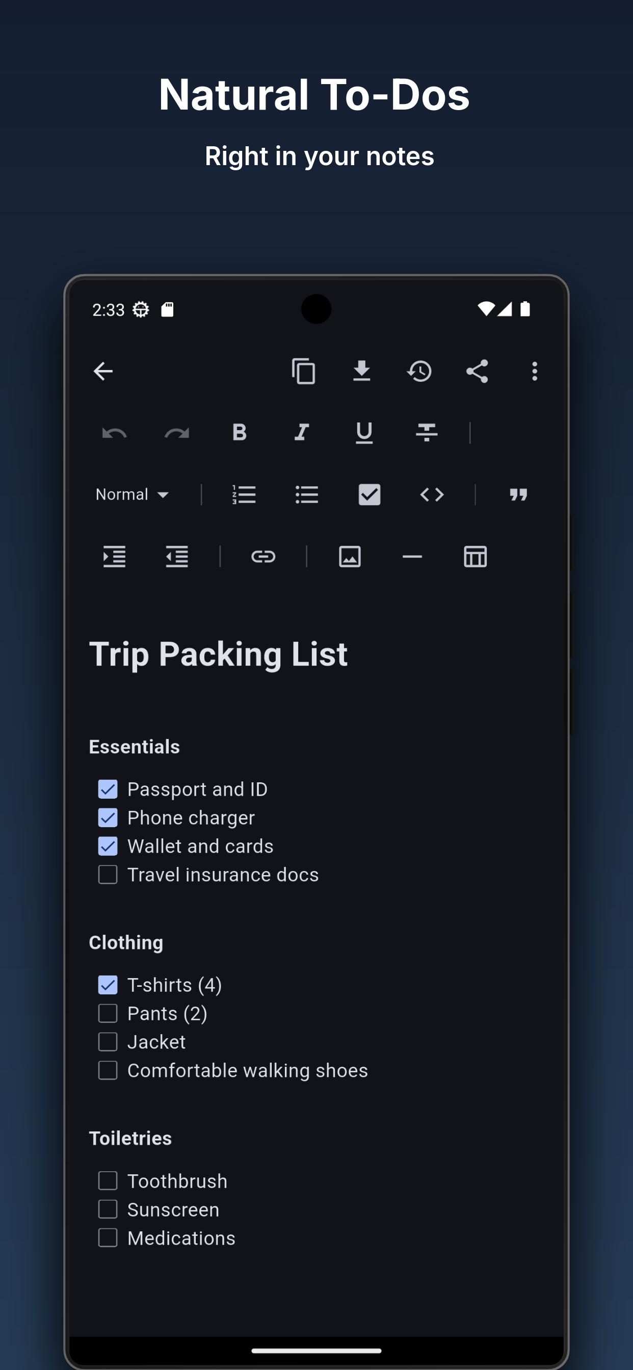 Checklists and to-dos right in your notes