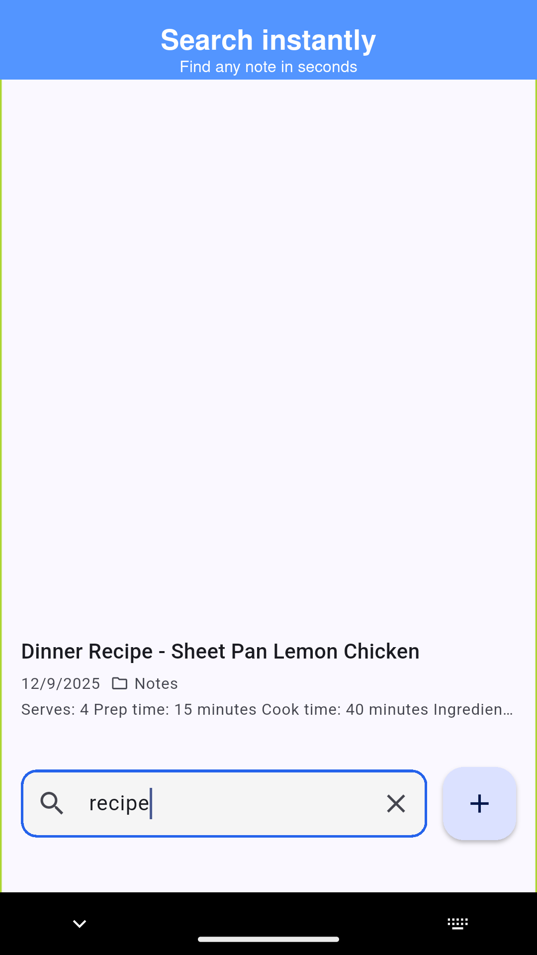 Instant search across all notes