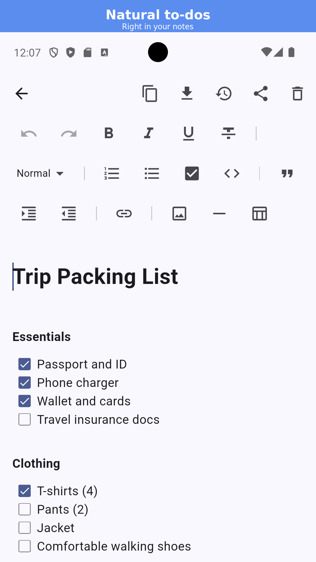 Checkbox and task support